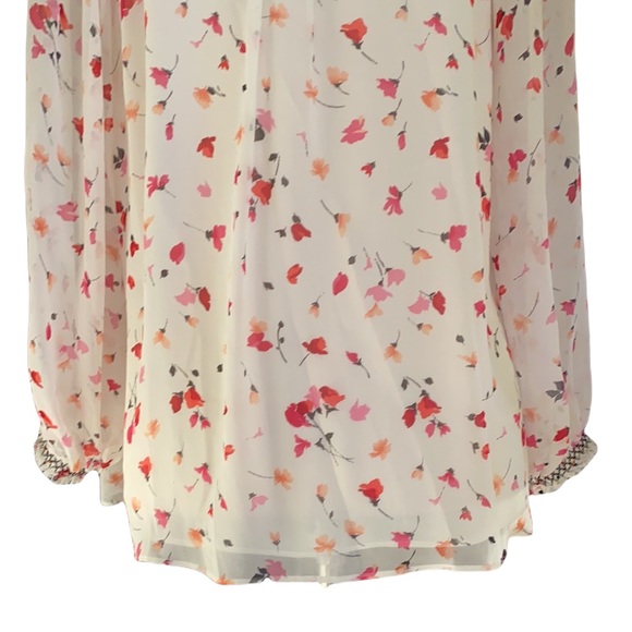 Joie Gontilda Silk Pink Floral Printed Semi Sheer Smocked Pintucked Blouse - M - Picture 11 of 16